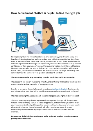 How Job Search Chatbot is helpful to find the right job