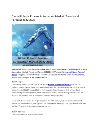 Global Robotic Process Automation Market, Trends and Forecast 2022-2027