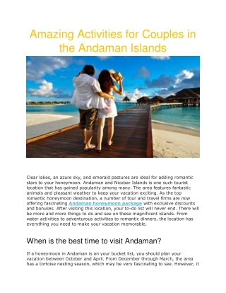 Amazing Activities for Couples in the Andaman Islands