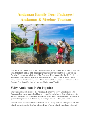 Andaman Family Tour Packages| Andaman & Nicobar Tourism