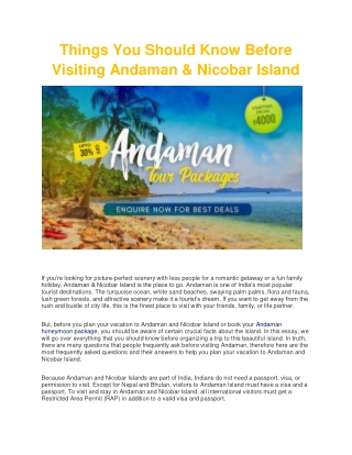 Things You Should Know Before Visiting Andaman & Nicobar Island