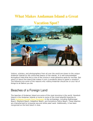 What Makes Andaman Island a Great Vacation Spot