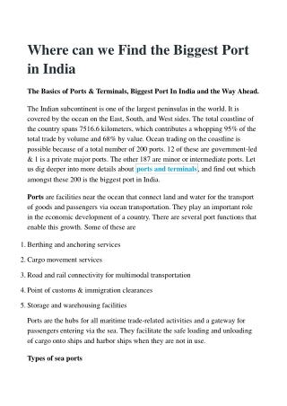 Where can we Find the Biggest Port in India