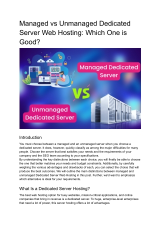 Managed vs Unmanaged Dedicated Server Web Hosting_ Which One is Good_