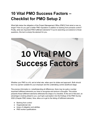 10 Vital PMO Success Factors – Checklist for PMO Setup 2