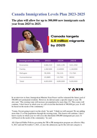 Canada Immigration Levels Plan 2023-2025