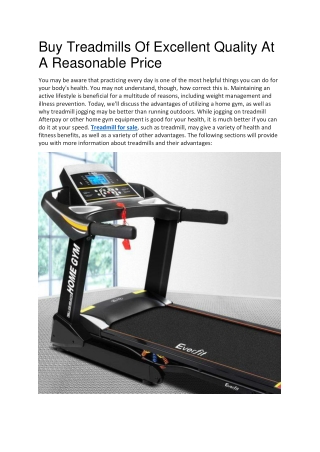 Buy Treadmills Of Excellent Quality At A Reasonable Price