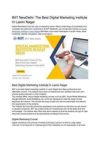 BIIT NewDelhi_ The Best Digital Marketing Institute In Laxmi Nagar