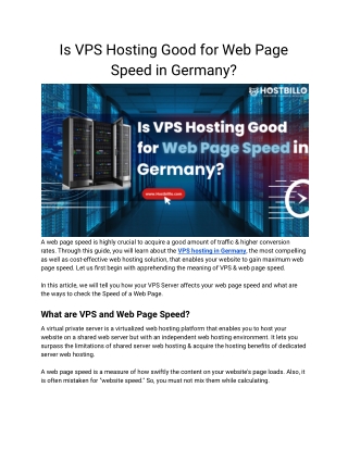 Is VPS Hosting Good for Web Page Speed in Germany?