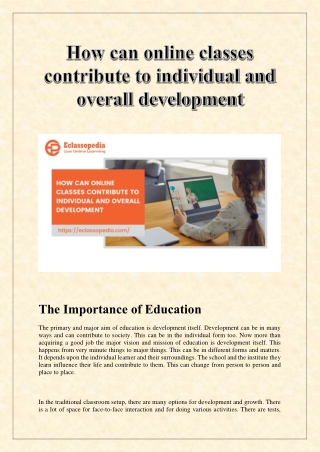 How can online classes contribute to individual and overall development