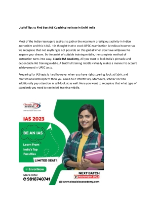 Useful Tips to Find Best IAS Coaching Institute in Delhi India