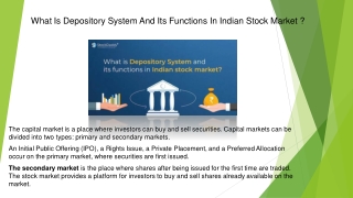 What Is Depository System And Its Functions