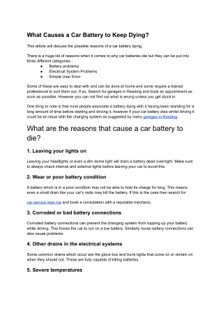 What Causes a Car Battery to Keep Dying