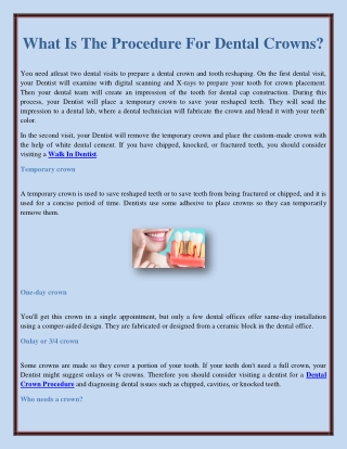 What Is The Procedure For Dental Crowns?