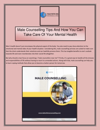 Male Counselling Tips And How You Can Take Care Of Your Mental Health