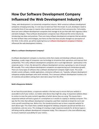 How Our Software Development Company Influenced the Web Development Industry
