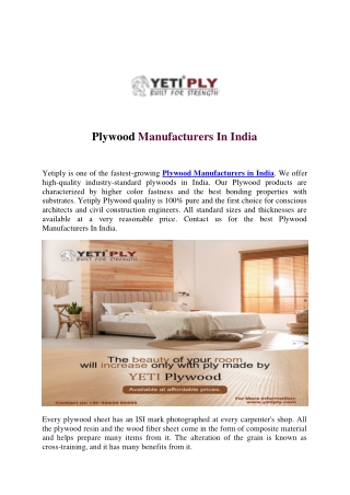 Plywood Manufacturers In India - Yetiply