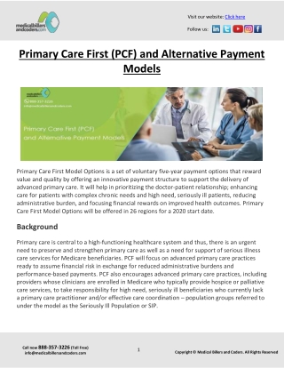 Primary Care First (PCF) and Alternative Payment Models