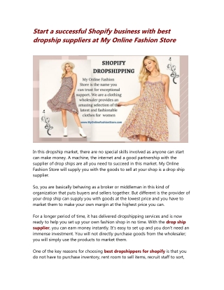 Start a successful Shopify business with best dropship suppliers at My Online Fashion Store