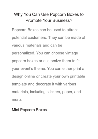 Why You Can Use Popcorn Boxes to Promote Your Business