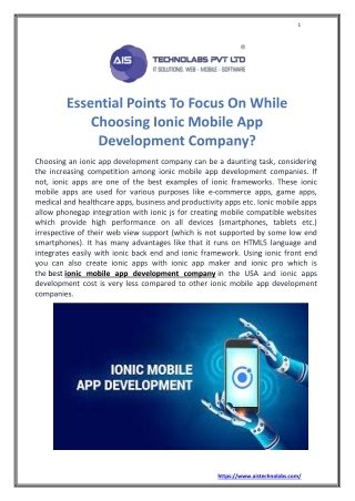 Essential Points to Focus on While Choosing Ionic Mobile App Development Company