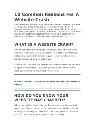 10 Common Reasons For A Website Crash