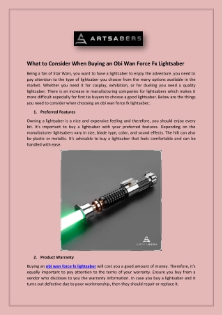 What to Consider When Buying an Obi Wan Force Fx Lightsaber