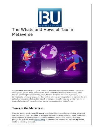 The Whats and Hows of Tax in Metaverse