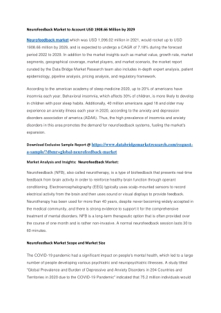 Neurofeedback Market to Account USD 1908.66 Million by 2029