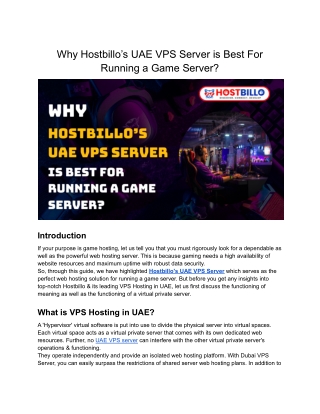 Why Hostbillo’s UAE VPS Server is Best For Running a Game Server_