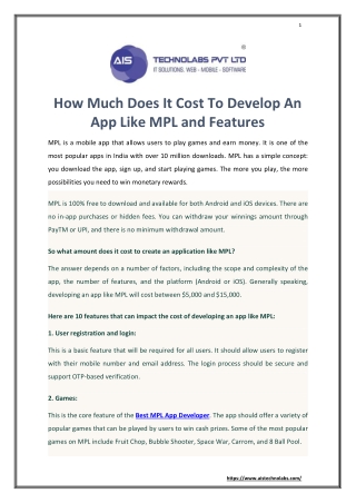 How Much Does It Cost To Develop An App Like MPL and Features