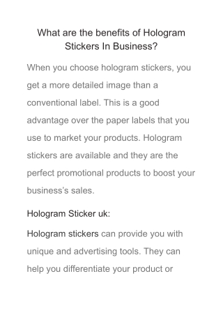 What are the benefits of Hologram Stickers In Business