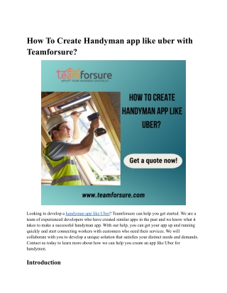 How To Create Handyman app like uber with Teamforsure_