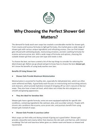 Why Choosing the Perfect Shower Gel Matters