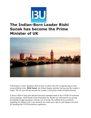 The Indian Born Leader Rishi Sunak has become the Prime Minister of UK