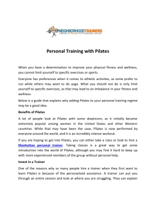 Personal Training with Pilates