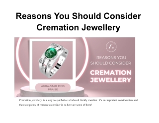 Reasons You Should Consider Cremation Jewellery