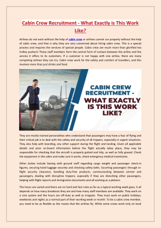 Cabin Crew Recruitment - What Exactly is This Work Like?