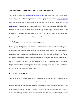 Why You Shouldn’t Hire Online Writers as High School Students