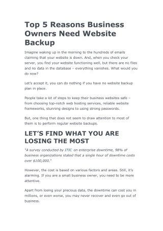 Top 5 Reasons Business Owners Need Website Backup