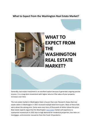 What to Expect from the Washington Real Estate Market