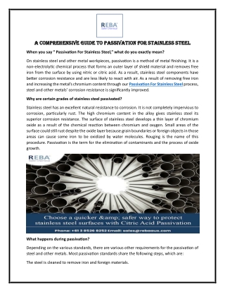 A Comprehensive Guide to Passivation For Stainless Steel