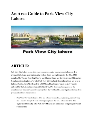 An Area Guide to Park View City Lahore