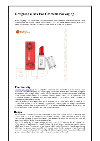 Designing a Box For Cosmetic Packaging