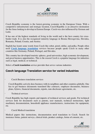 Czech Translation Services For All Industry