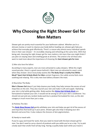 Why Choosing the Right Shower Gel for Men Matters