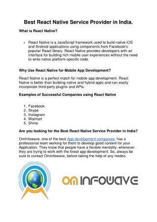Best React Native Service Provider in India.
