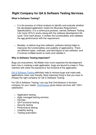Right Company for QA & Software Testing Services.