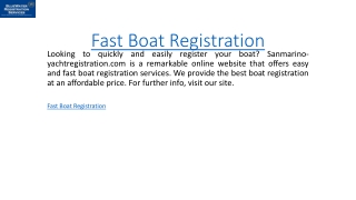 Fast Boat Registration  Sanmarino-yachtregistration.com