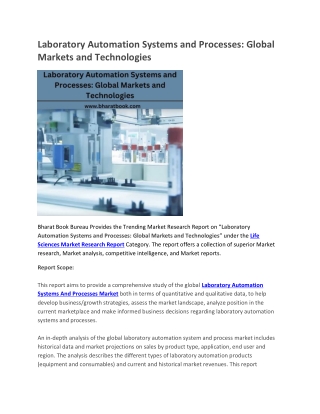 Laboratory Automation Systems and Processes, Global Markets and Technologies